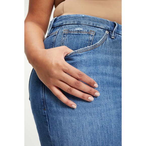 Good American Good Icon 90s Denim Jean 16 Straight High Rise Distress Light Blue - Picture 4 of 6